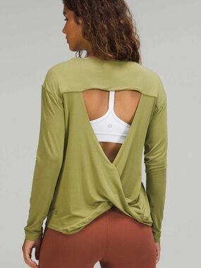 Lululemon Modal-Blend Open-Back Long Sleeve Shirt Bronze Green Size 6 Yoga